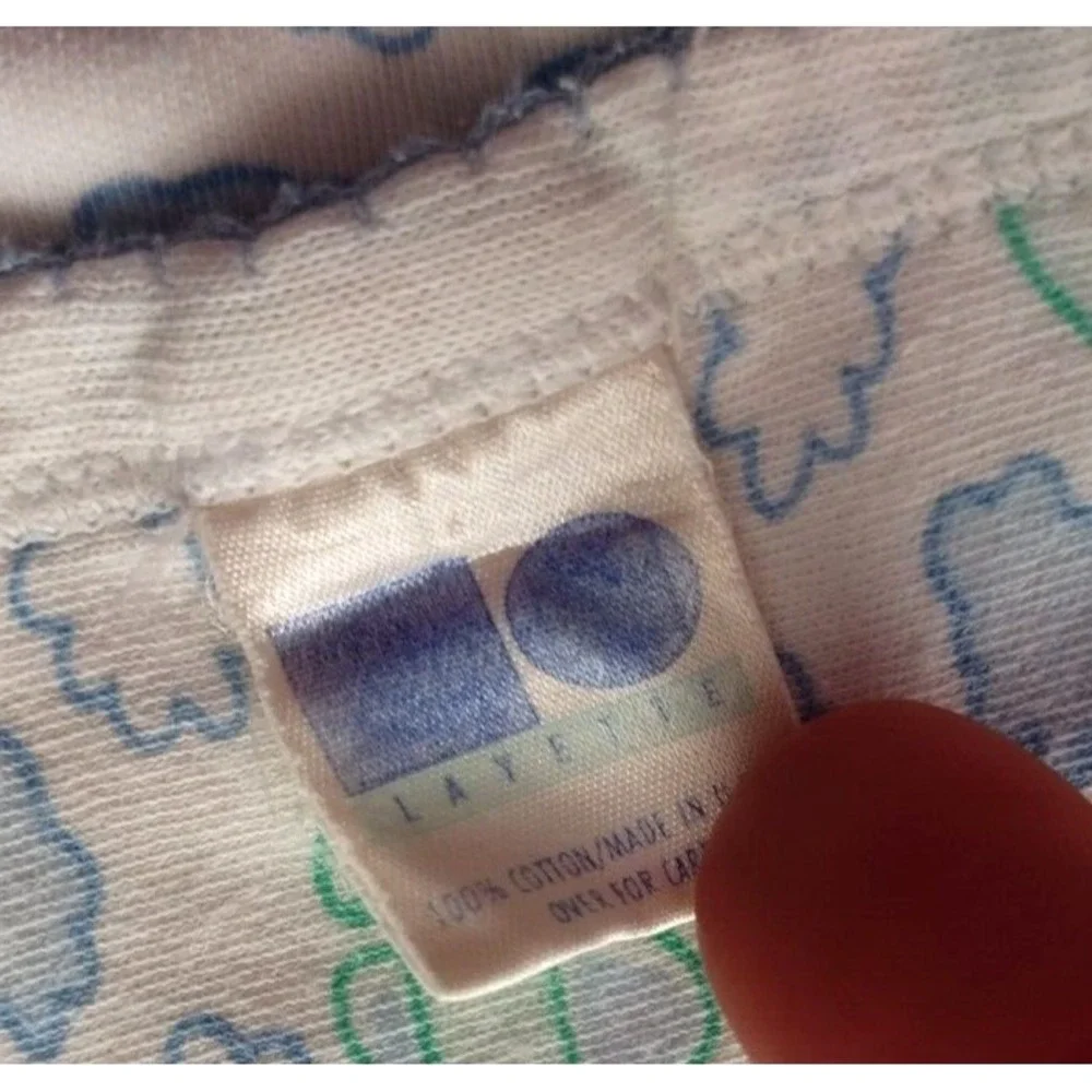 FLAW Oneita Layette Airplane Cloud Cotton Baby Blanket 2ply Green Blue White Vtg